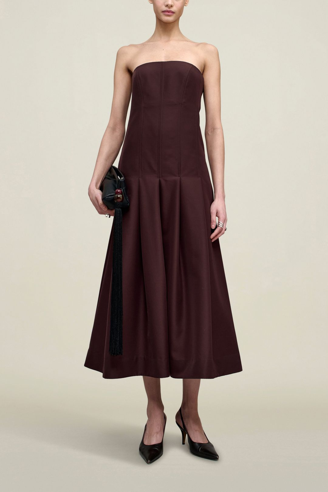 Maeve Pleated Dress in Wool Gazar