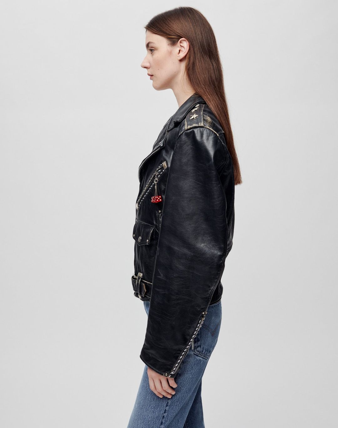 Upcycled Leather Biker Jacket - Black Cheetah #4