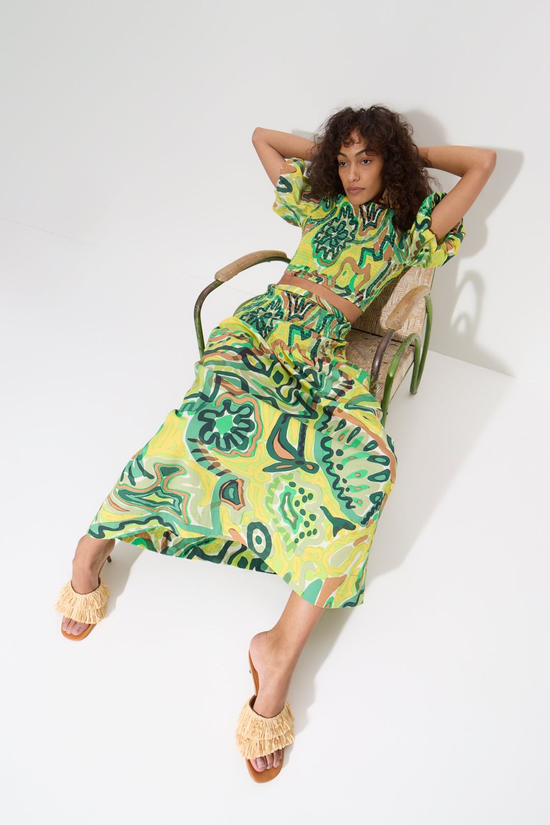 Vida Poplin Top in Abstract Green Floral Print #8