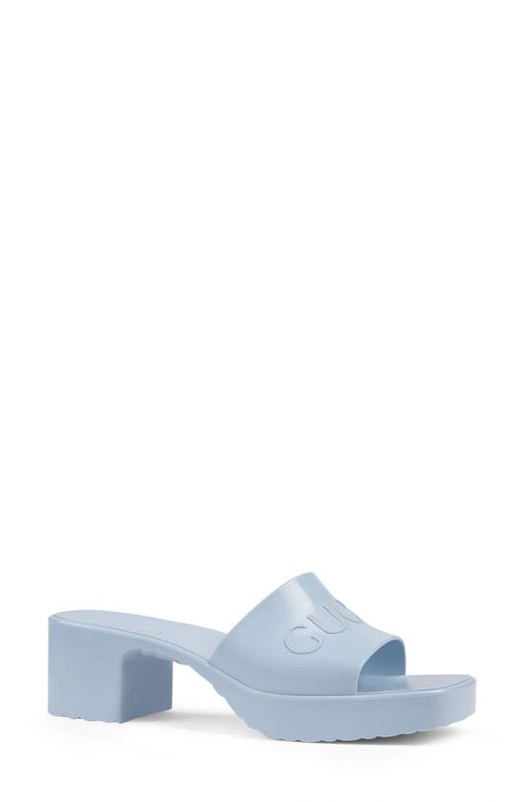 Rubber Logo Platform Slide Sandal In Light Blue #19