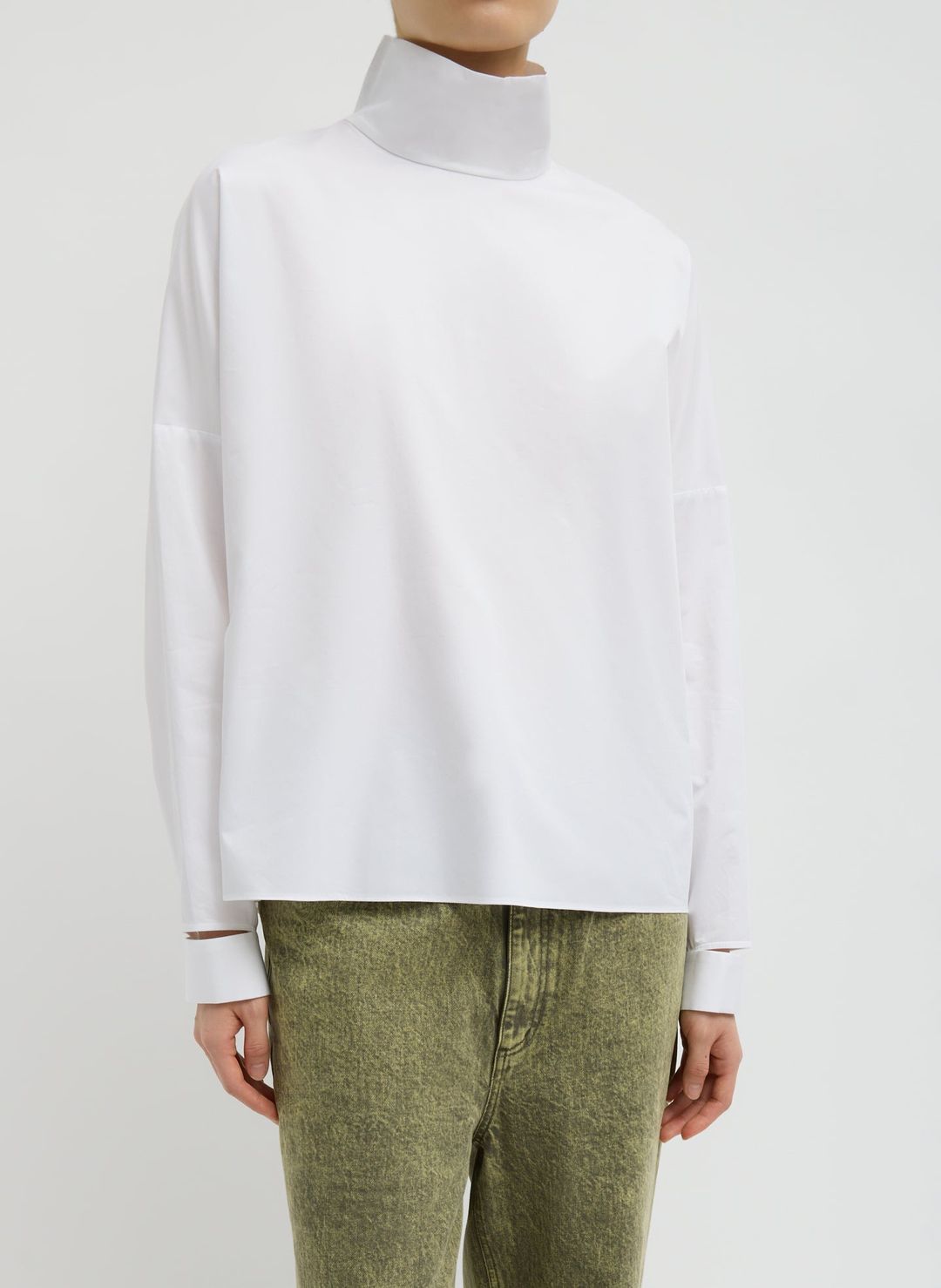 Eco Poplin Funnel Neck Dolman Top