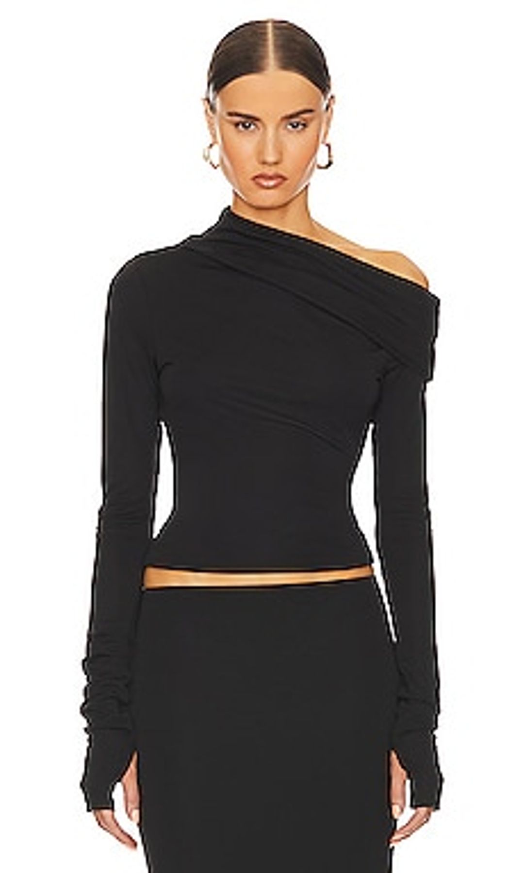 Matte Jersey Drape Shoulder Top