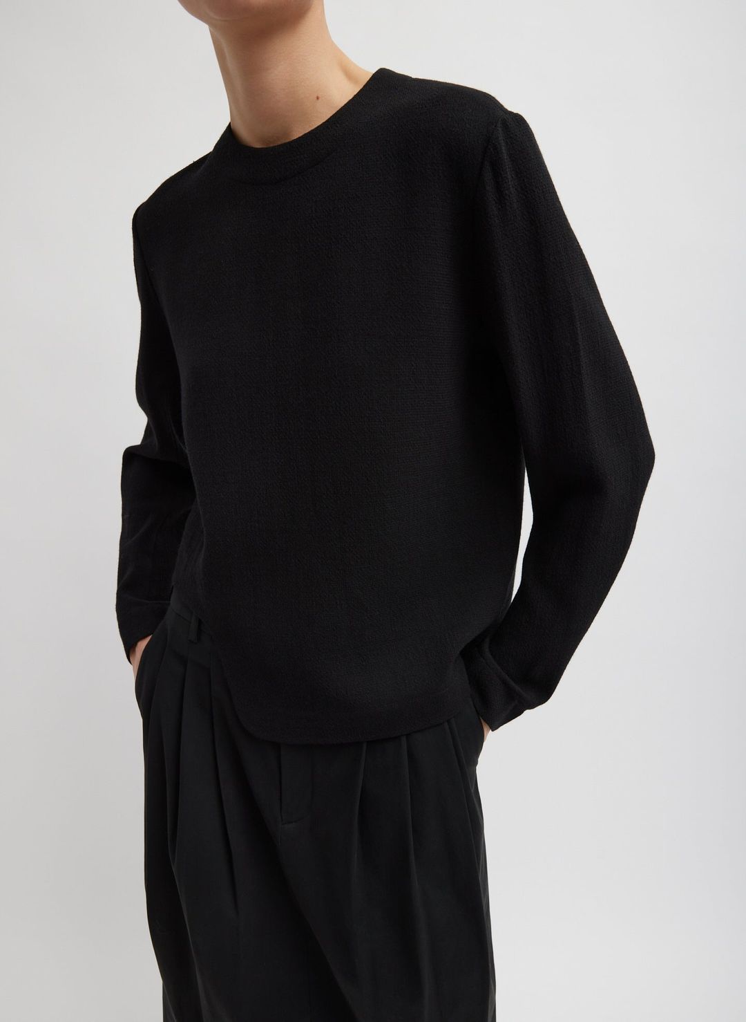 Melee Crepe Long Sleeve Cropped Top #3