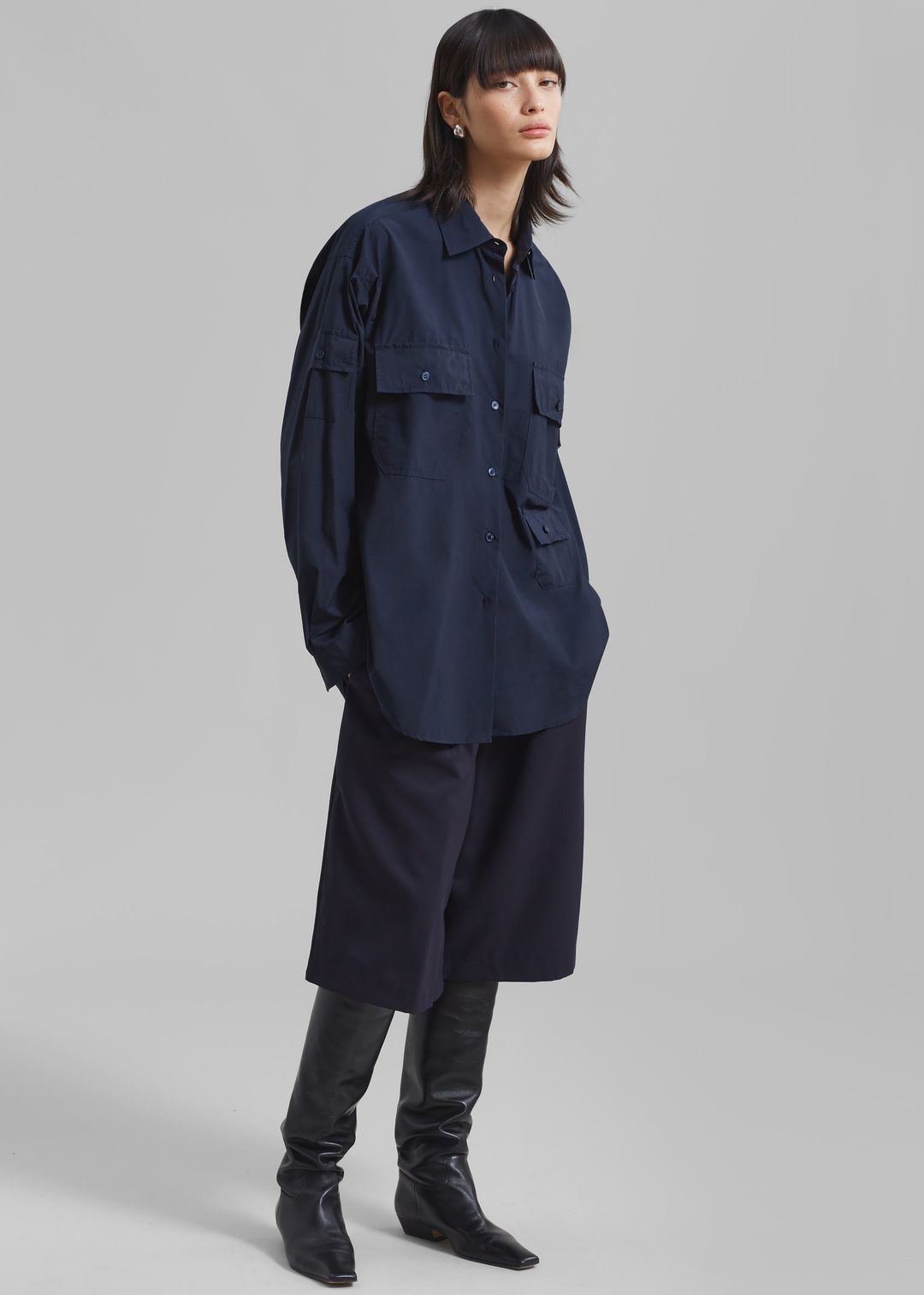 Jana Cargo Button Up Shirt - Navy #12