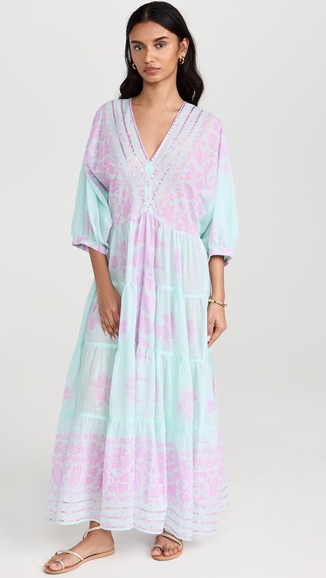 Dhaka Print Loose V Neck Dress #6