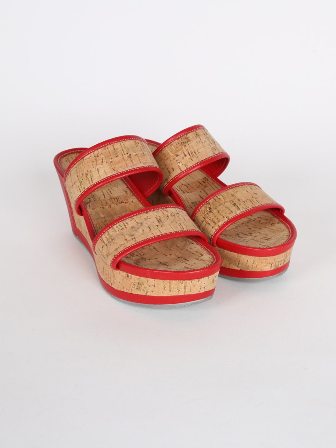 Red Leather Cork Platforms Sandals #3