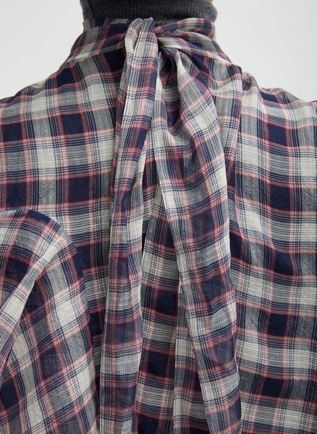 Silk Cotton Plaid Cape Tie Top #9