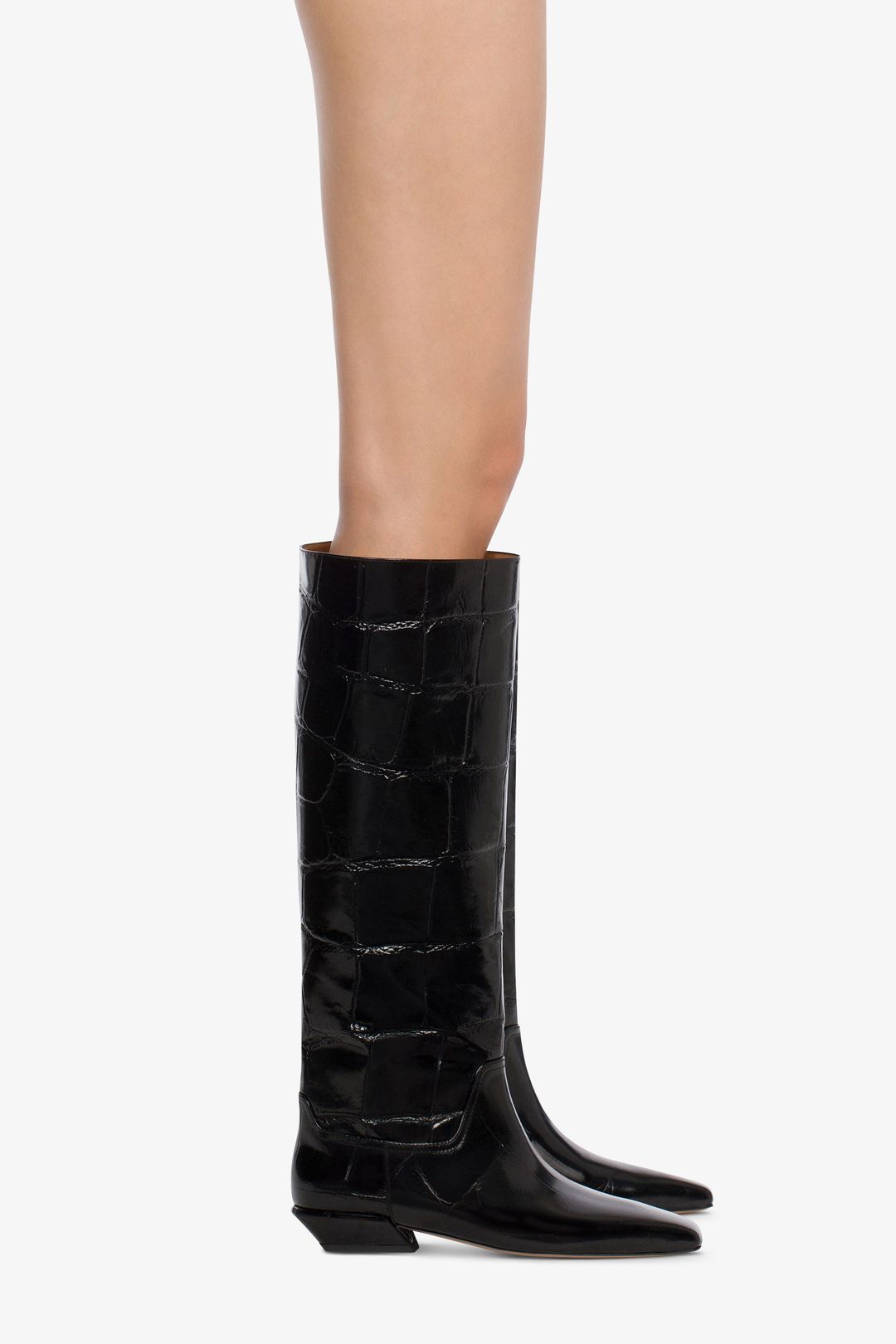 Knee-high boots in black maxi croco-embossed leather #6