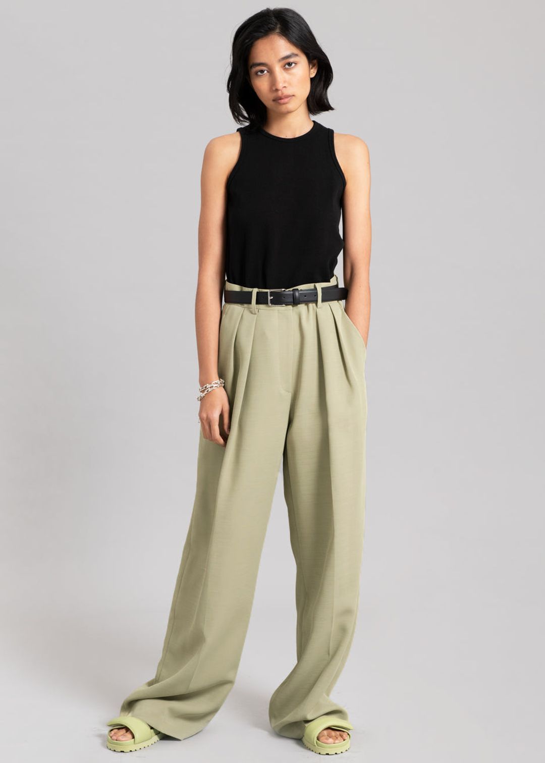 Port Pleated Pants - Sage #3