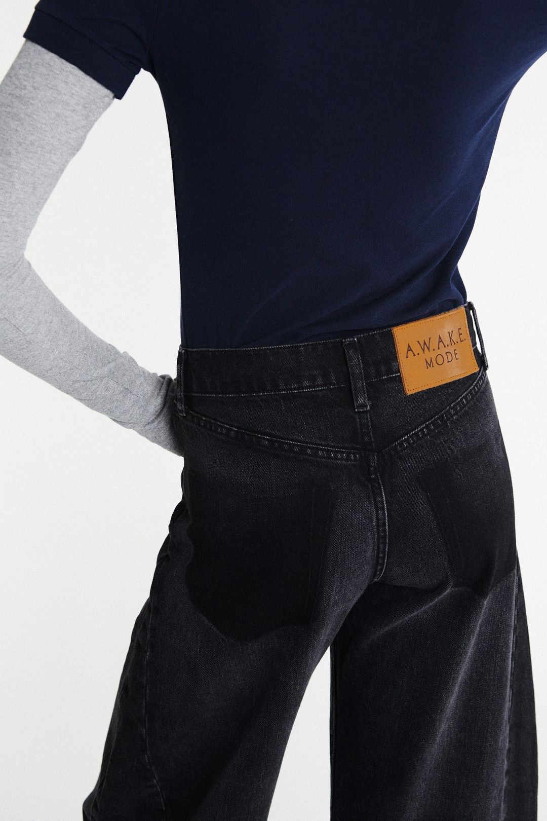 Denim Jeans With Inserts Washed Black #4