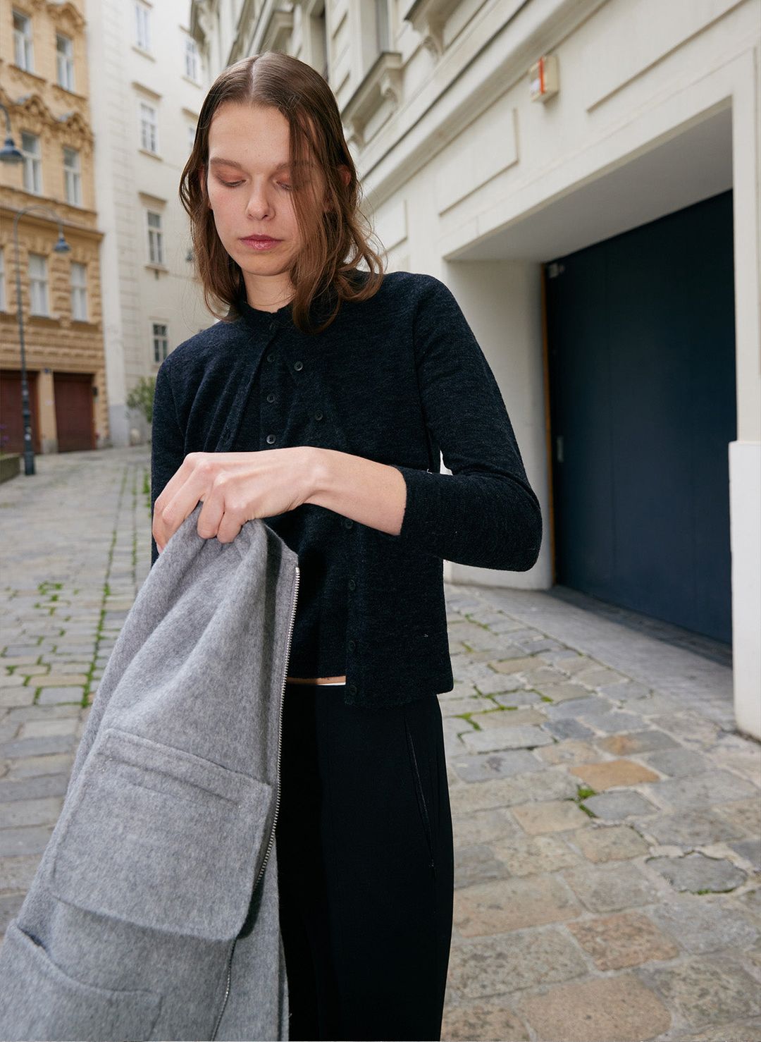 Skinlike Mercerized Wool Shrunken Cardigan