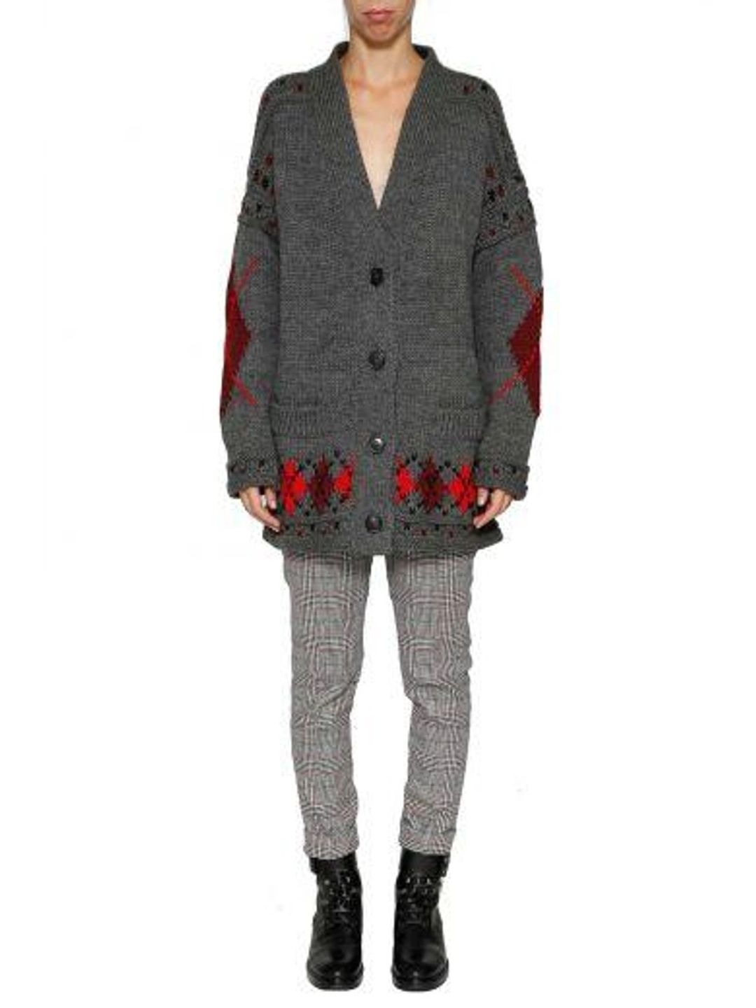 Woman Geena Oversized Argyle Wool And Alpaca-blend Cardigan Gray In Grey #20