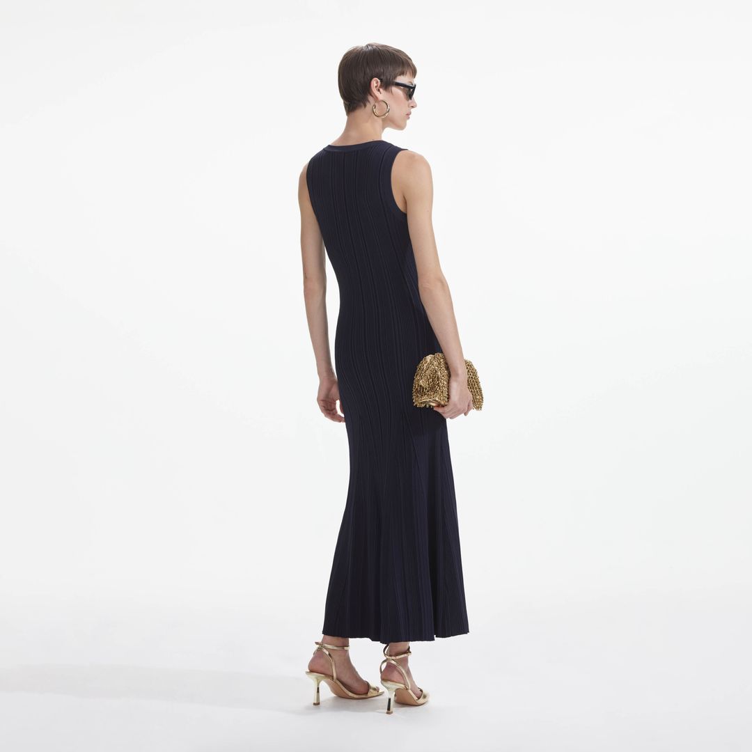 Navy Viscose Knit Midi Dress #3
