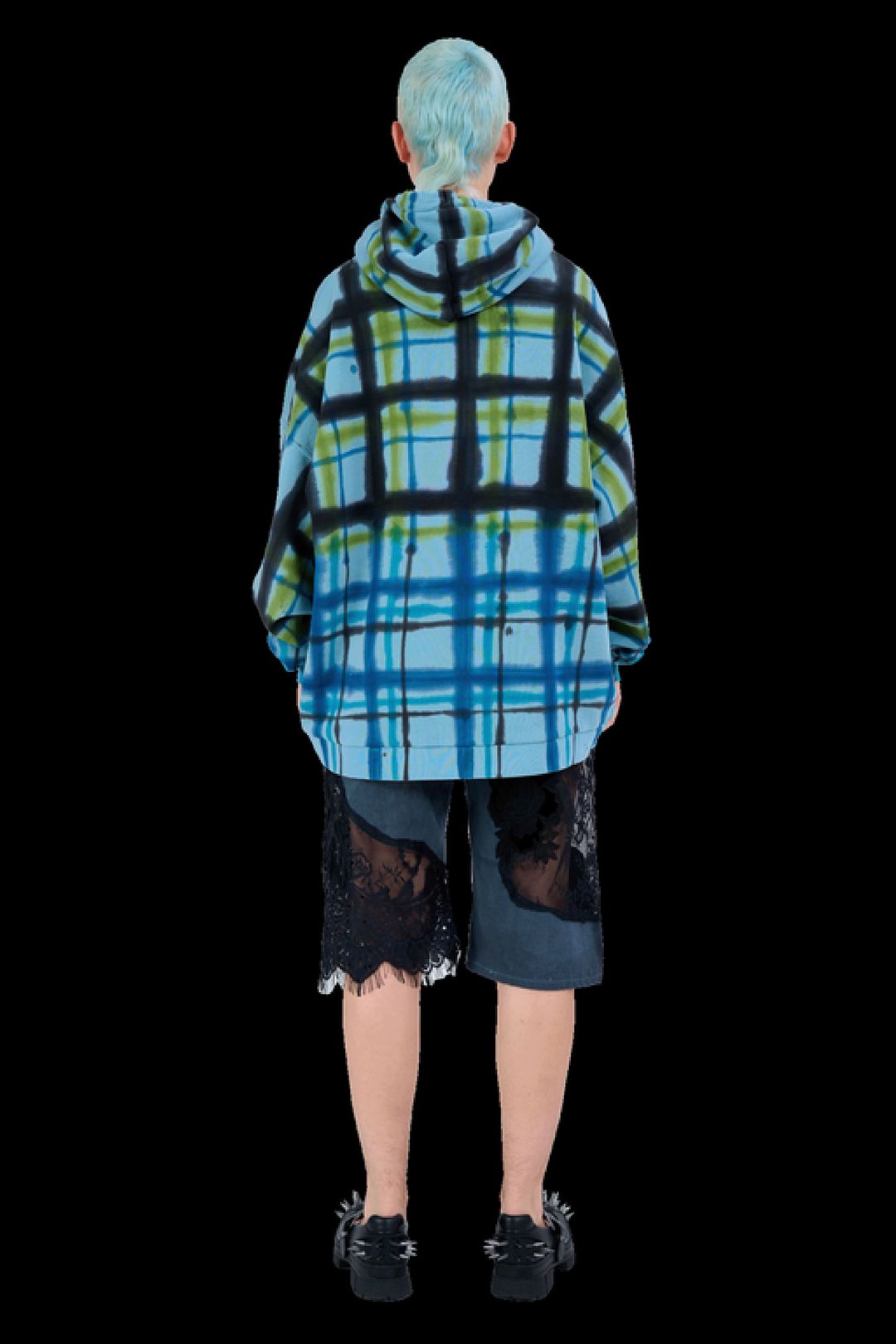 AURORA PLAID RHINESTONE ROUND HEM HOODIE #14