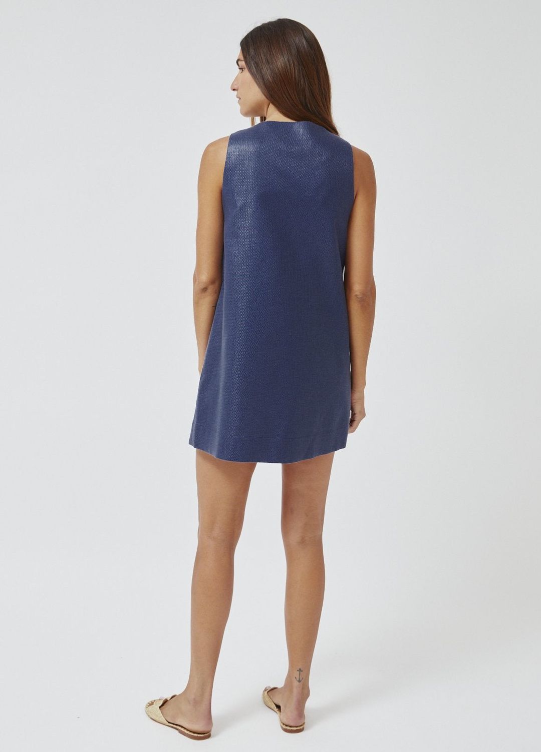 THE SCALLOP MINI DRESS in NAVY WEAVE RAFFIA #8