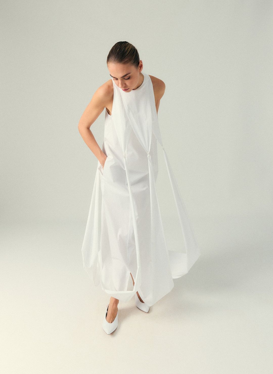 Eco Poplin Halter Paneled Dress