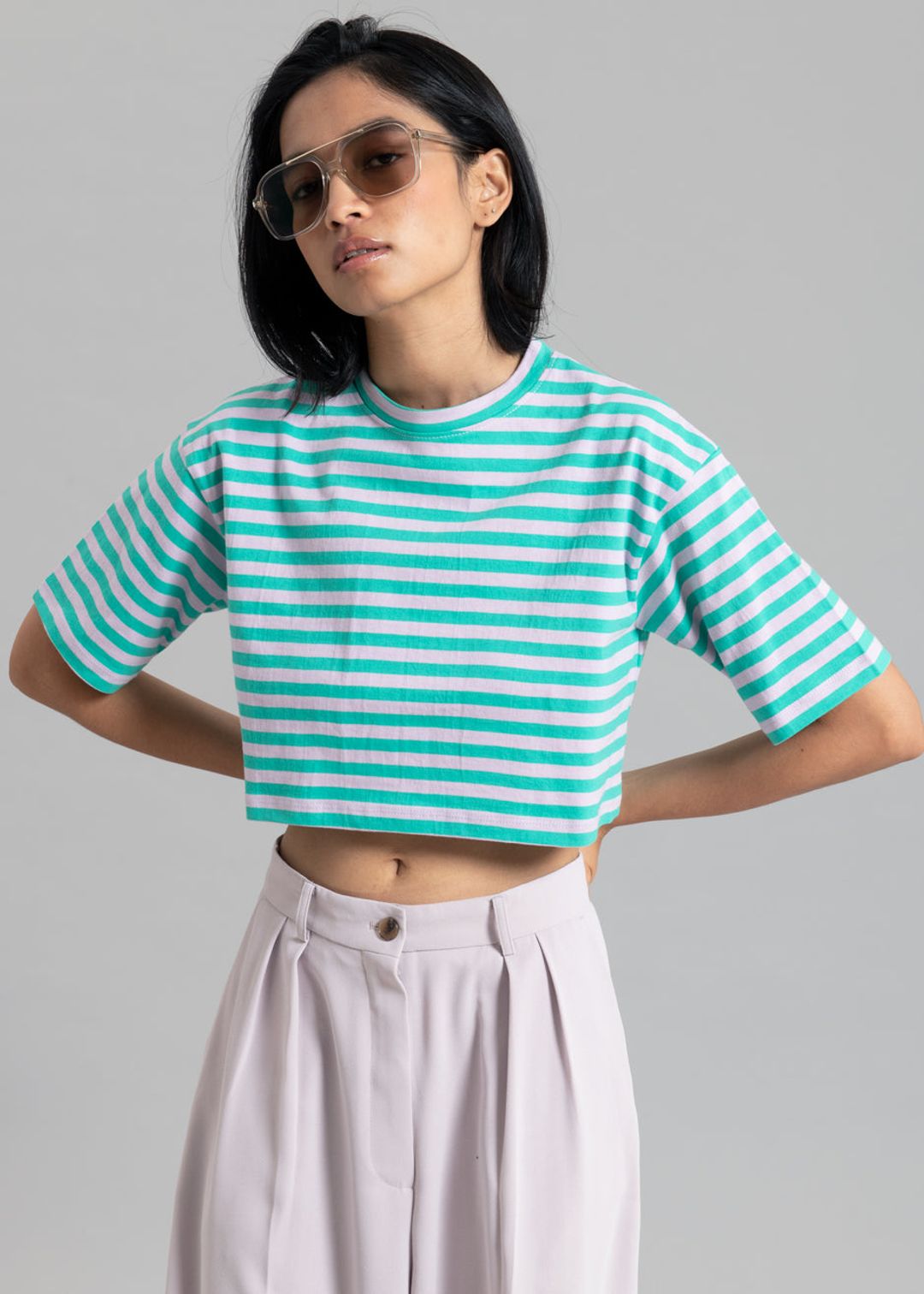 Karina Cropped T-Shirt - Sea Green/Lilac