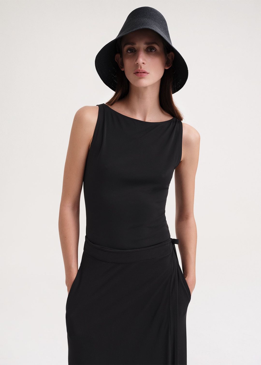 Sleeveless boat neck top black #6