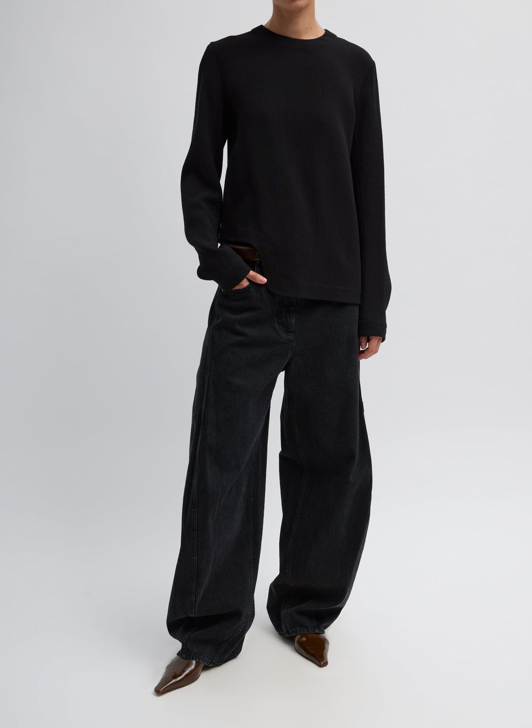 Melee Crepe Long Sleeve Cropped Top #4