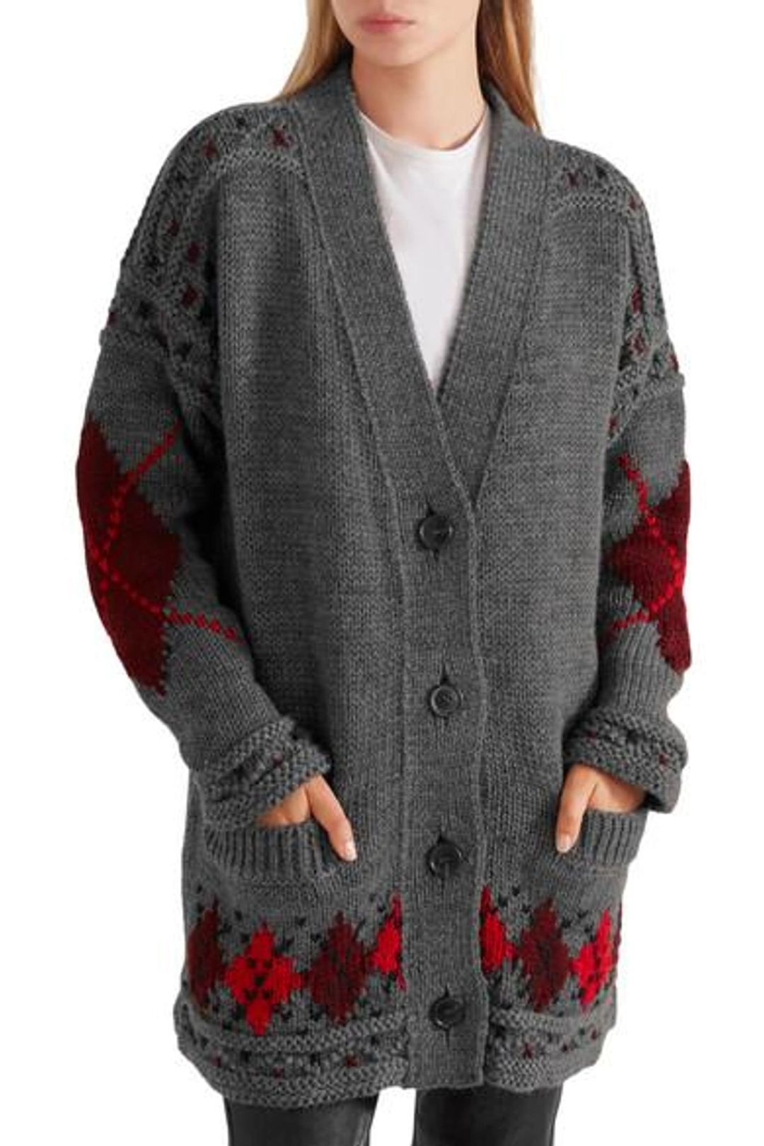 Woman Geena Oversized Argyle Wool And Alpaca-blend Cardigan Gray In Grey #5