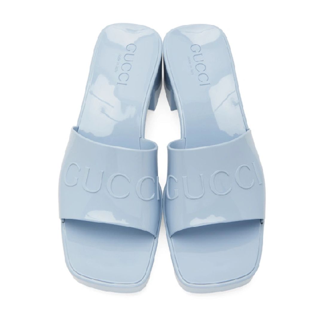 Rubber Logo Platform Slide Sandal In Light Blue #16
