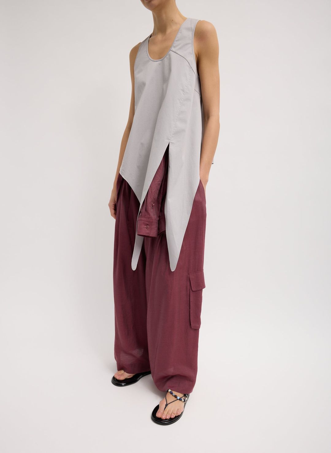 Garment Dyed Silky Cotton Tie Front Top #5