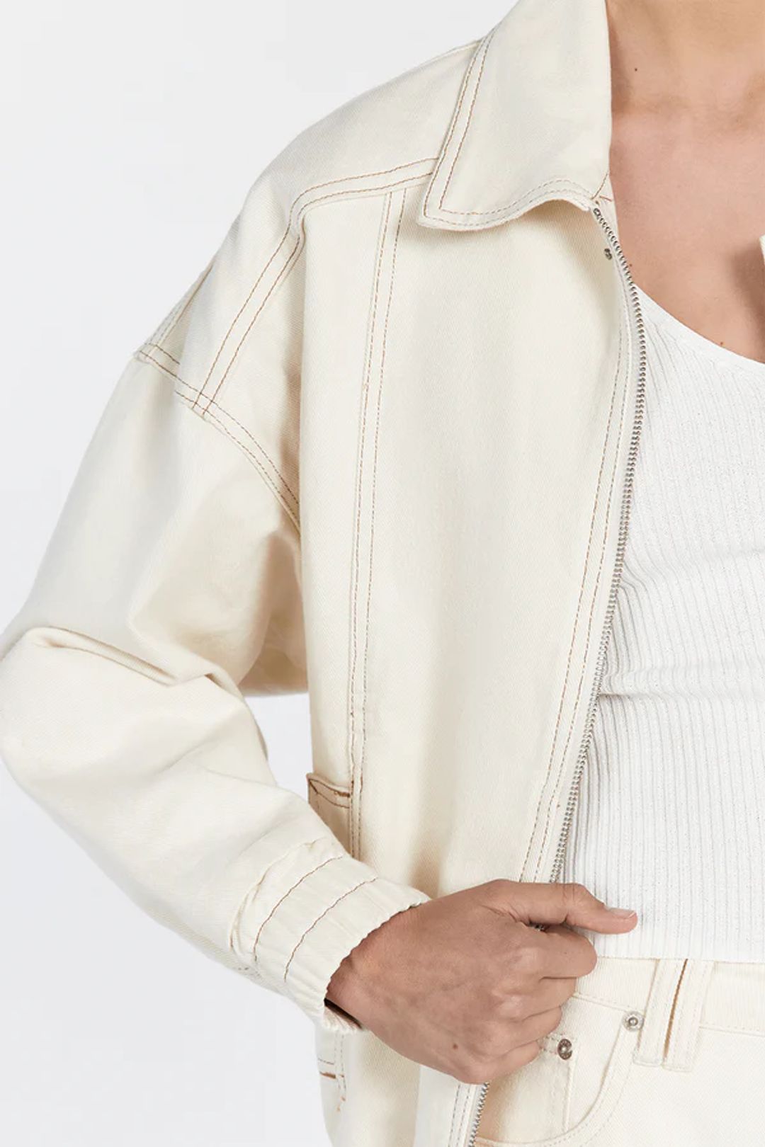 MABEL CREAM DENIM BOMBER JACKET #2