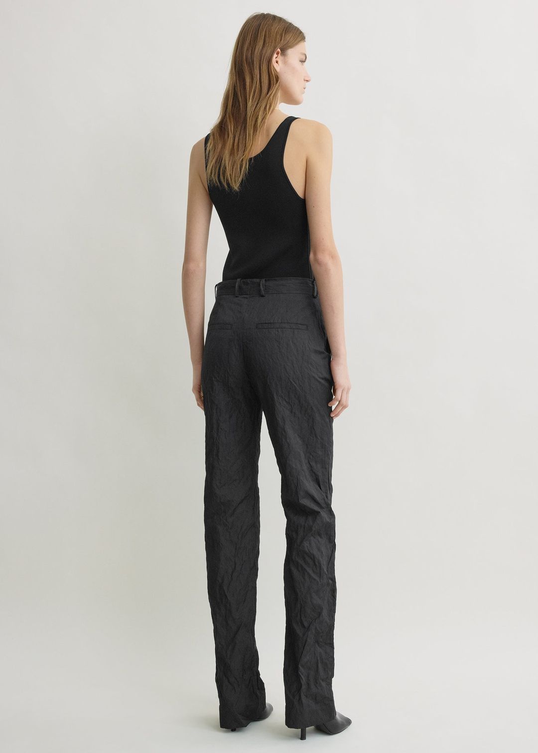 Crinkled cotton trousers black #3