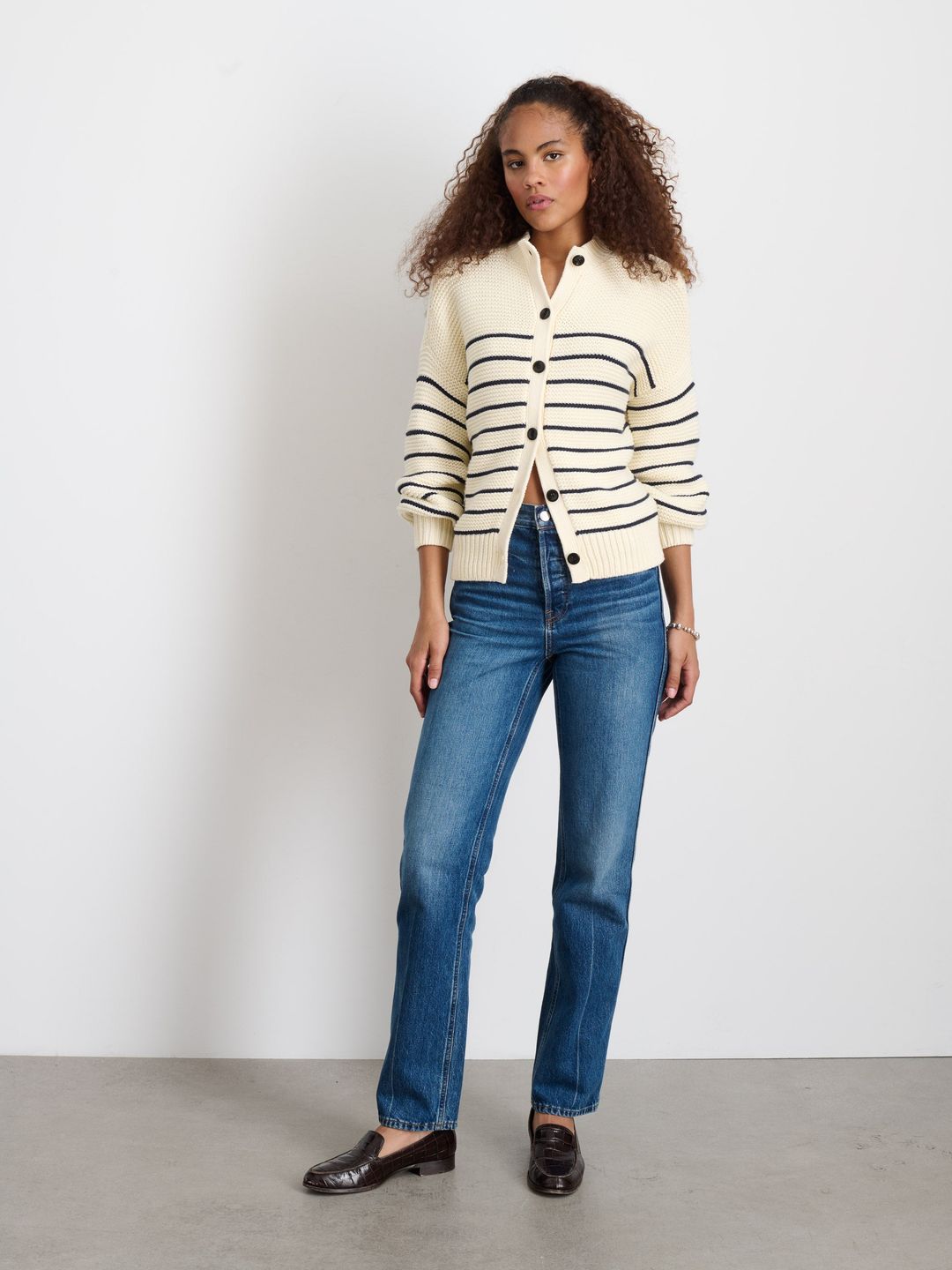 Button-Back Crewneck Sweater in Stripe #6