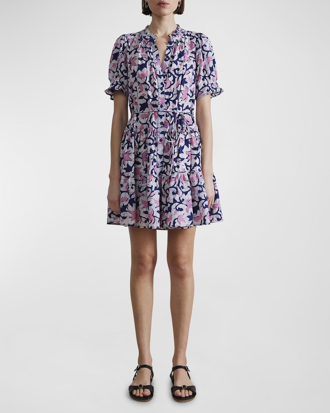Las Alturas tiered floral-print organic cotton-poplin mini dress