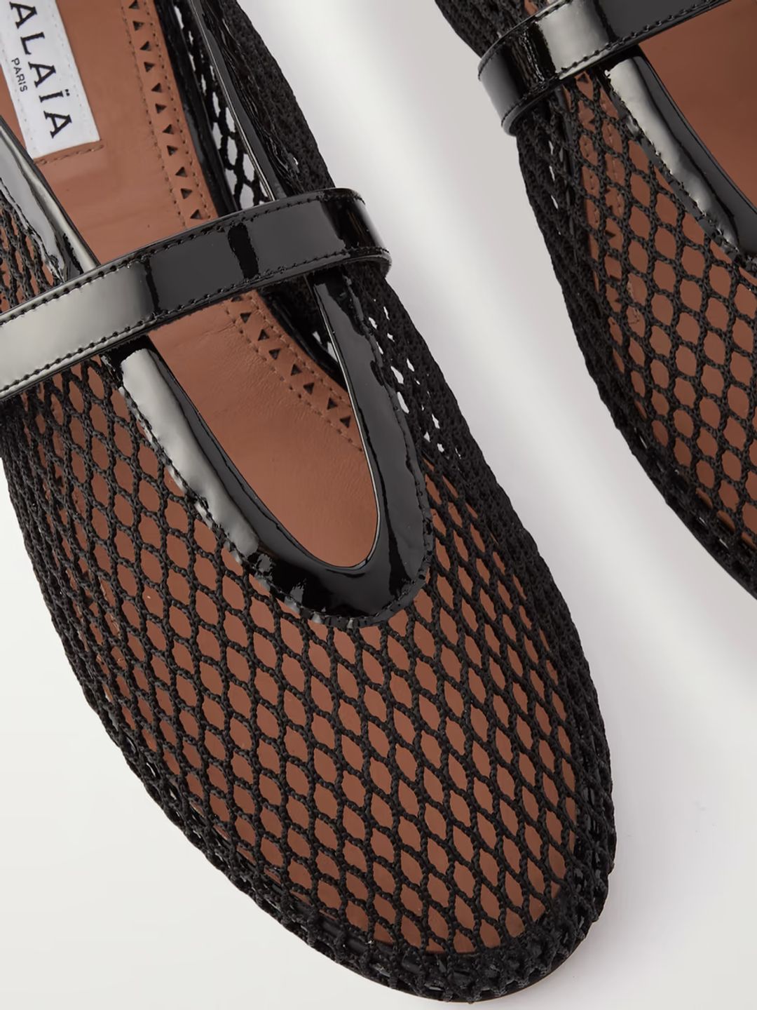 Patent leather-trimmed mesh ballet flats #4