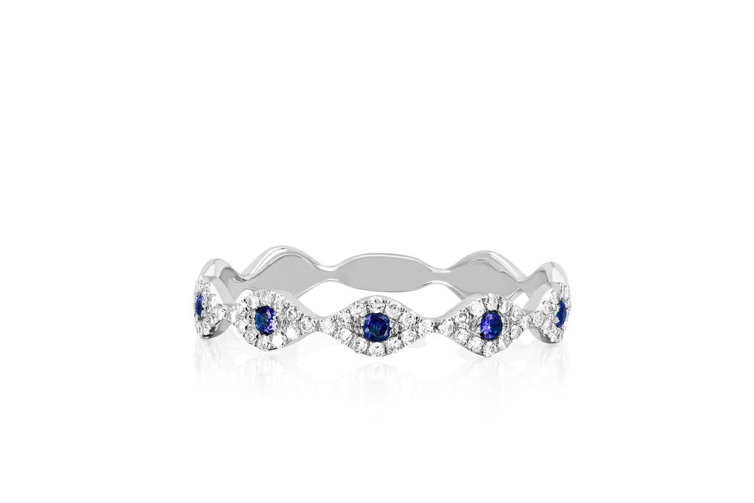 Diamond Blue Sapphire Multi Evil Eye Stack Ring #4