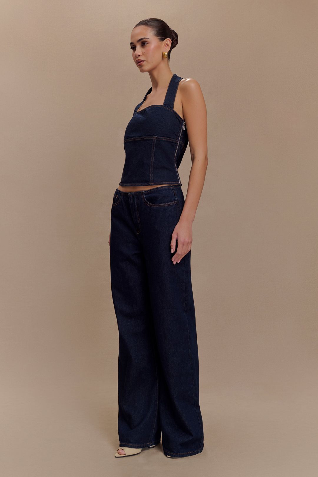 Caitlin Mid Rise Denim Flare Jeans - Indigo Blue #4