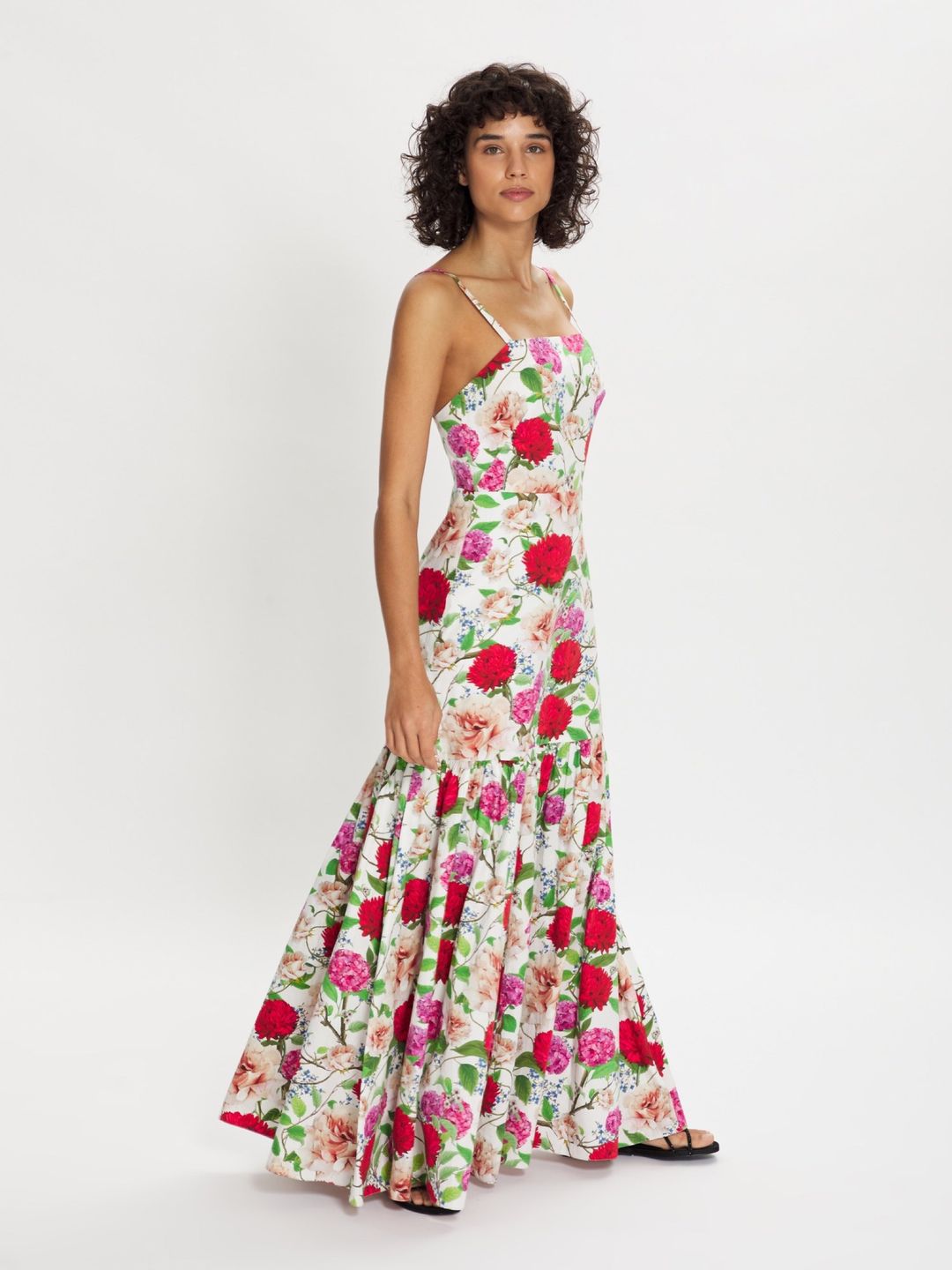 Cordiela Cotton Floral Maxi Dress – White/Red