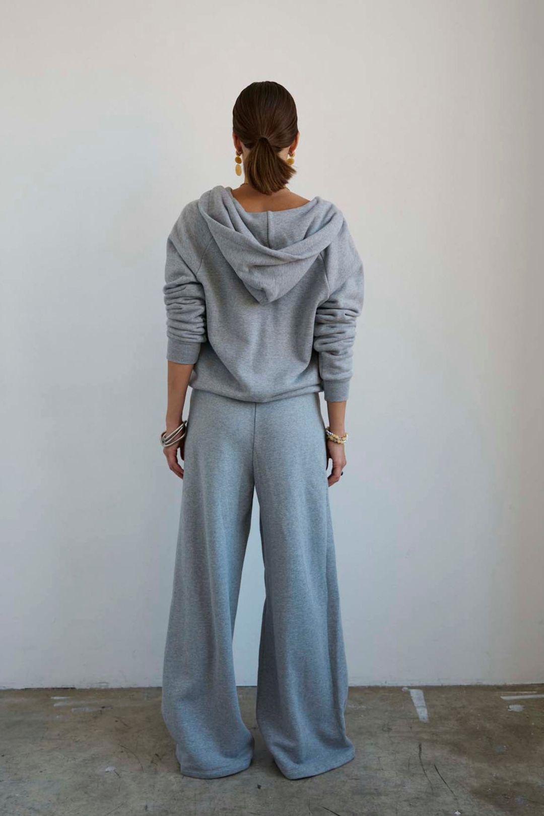 The Wide Leg Terry Trouser in Heather Grey #10