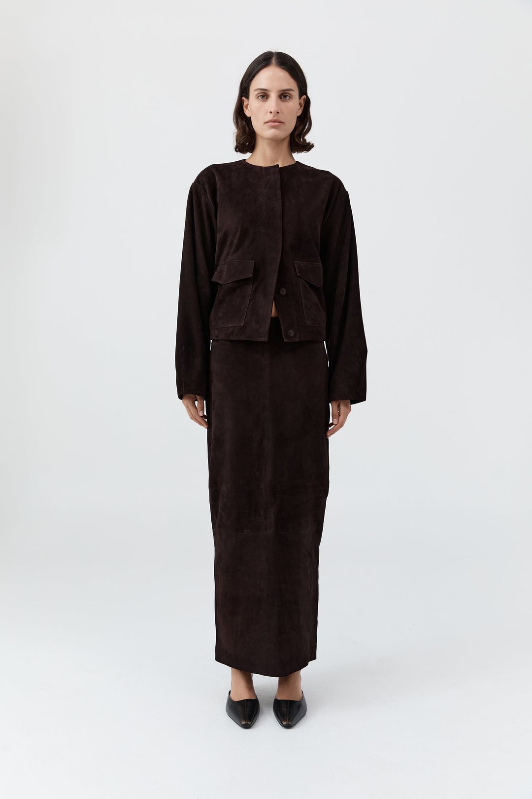 Suede Column Skirt - Coffee #5