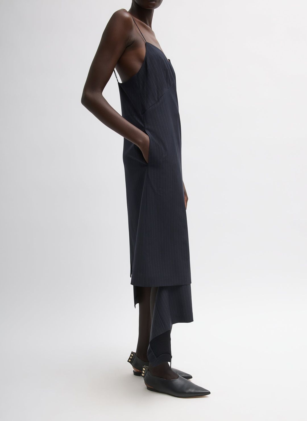 Mier Pinstripe Convertible Slip Dress #8