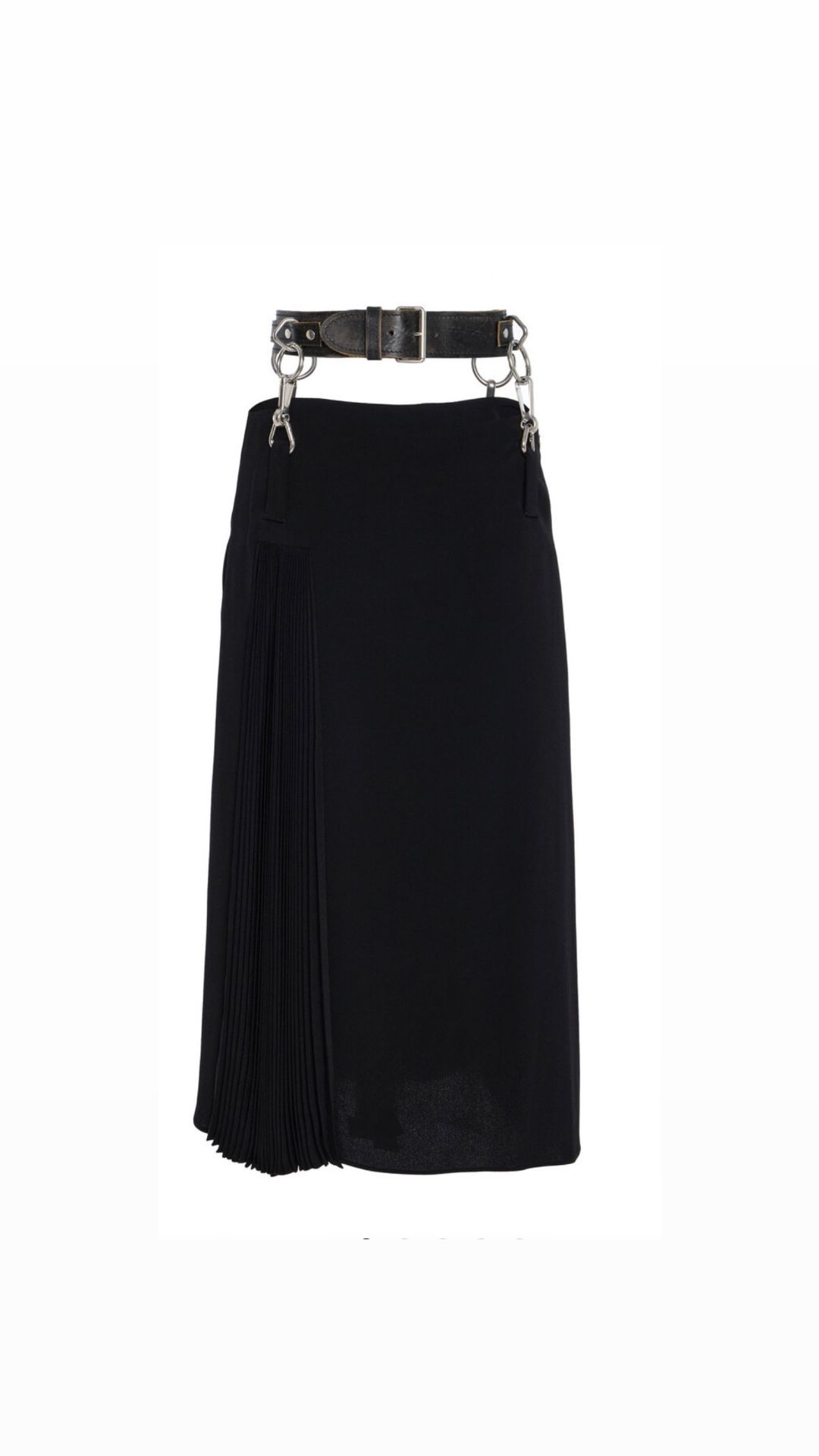 Belt-Detailed Pleated Crepe-Cady Midi Skirt