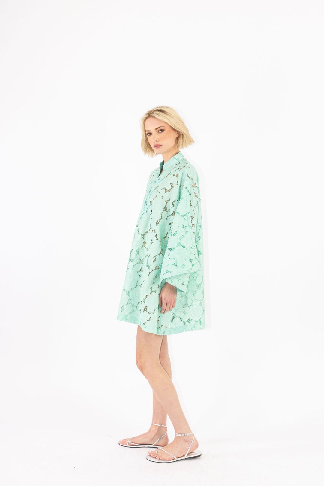 mint rose lace mini caftan #3