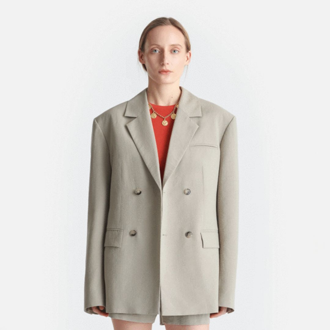 Diante Boxy Raw Silk Blazer - Sand Grey on Garmentory