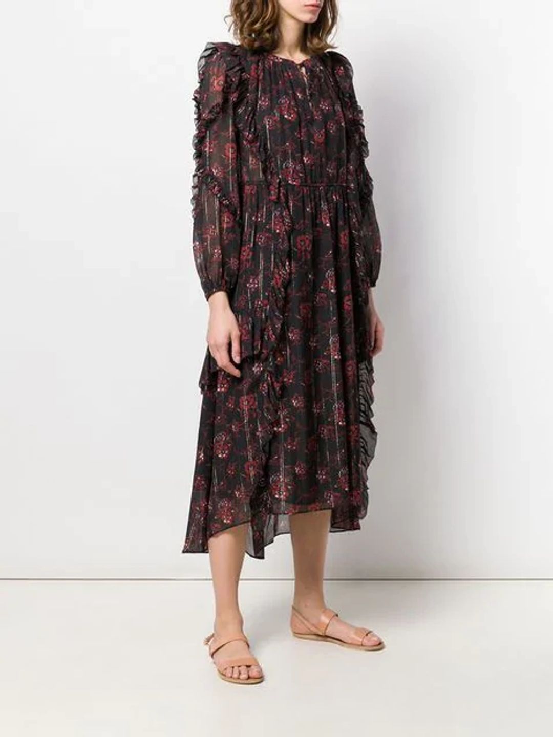 Tie Neck Floral Maxi Dress In Black #3