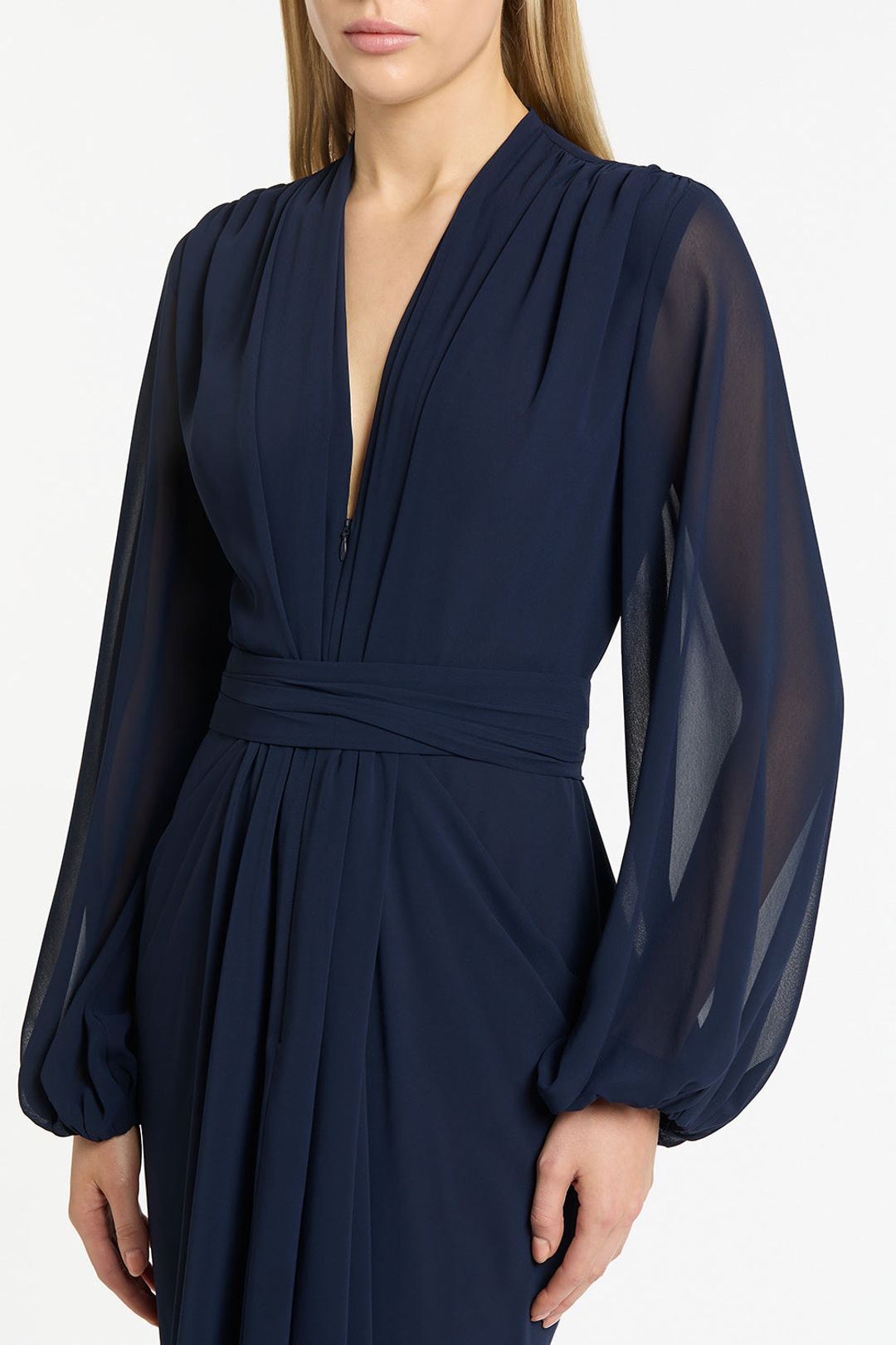 NAVY GEORGETTE V-NECK WATERFALL DRESS #4