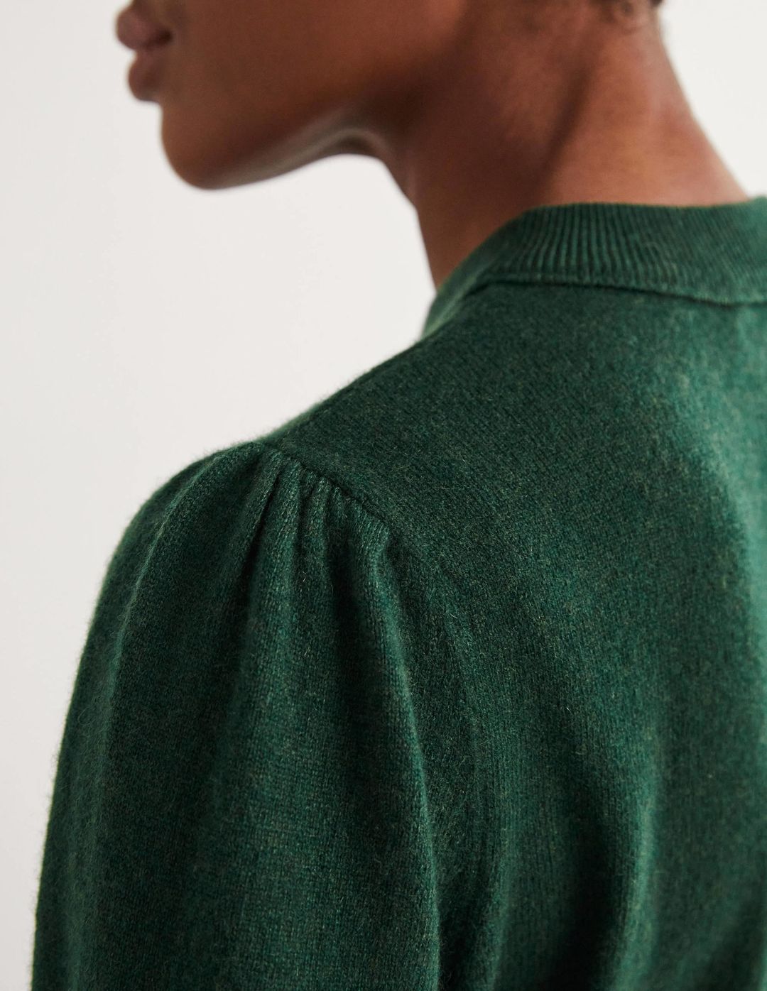 Cashmere Puff Shoulder Sweater-Hunter Green Melange