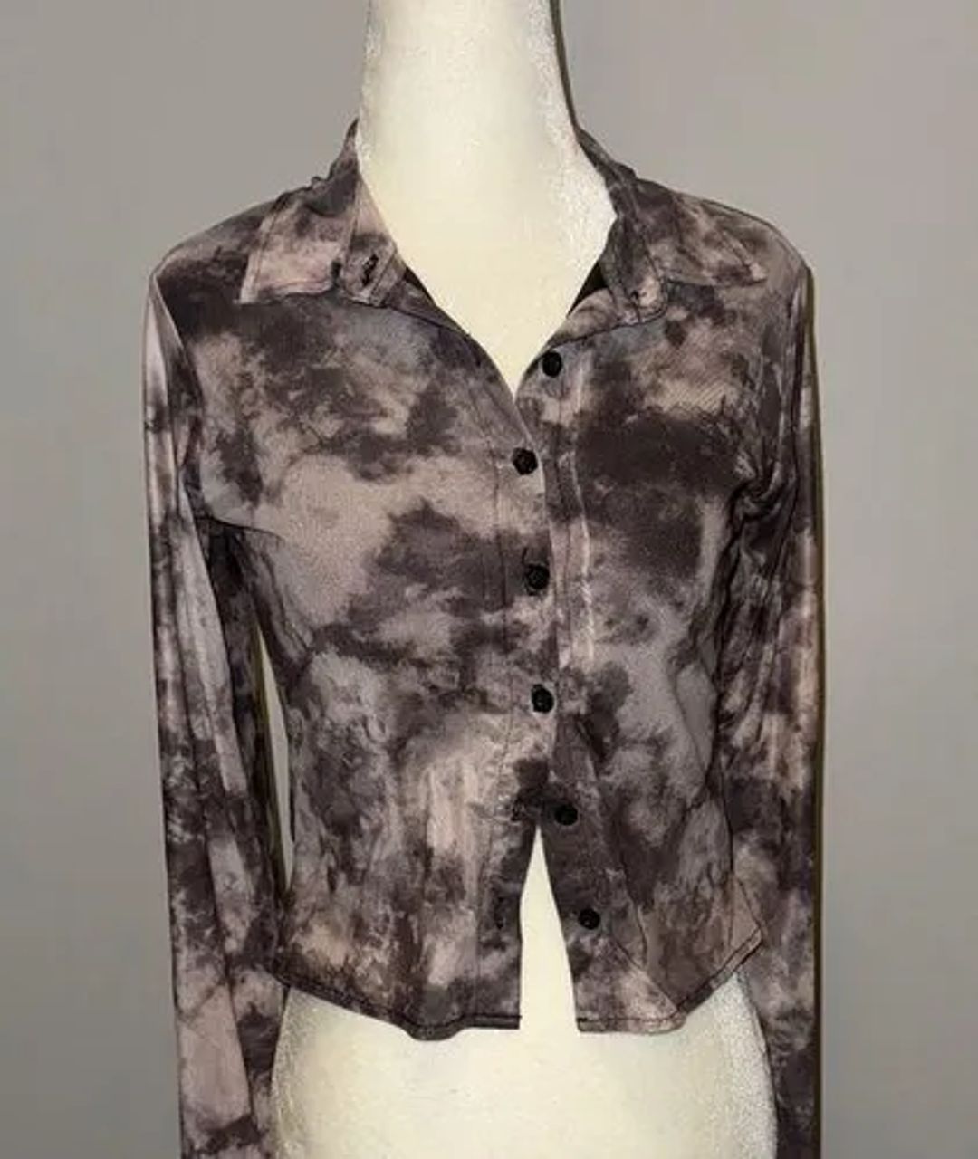 Motel Rocks Gray and Black Cropped Button Down Shirt #4