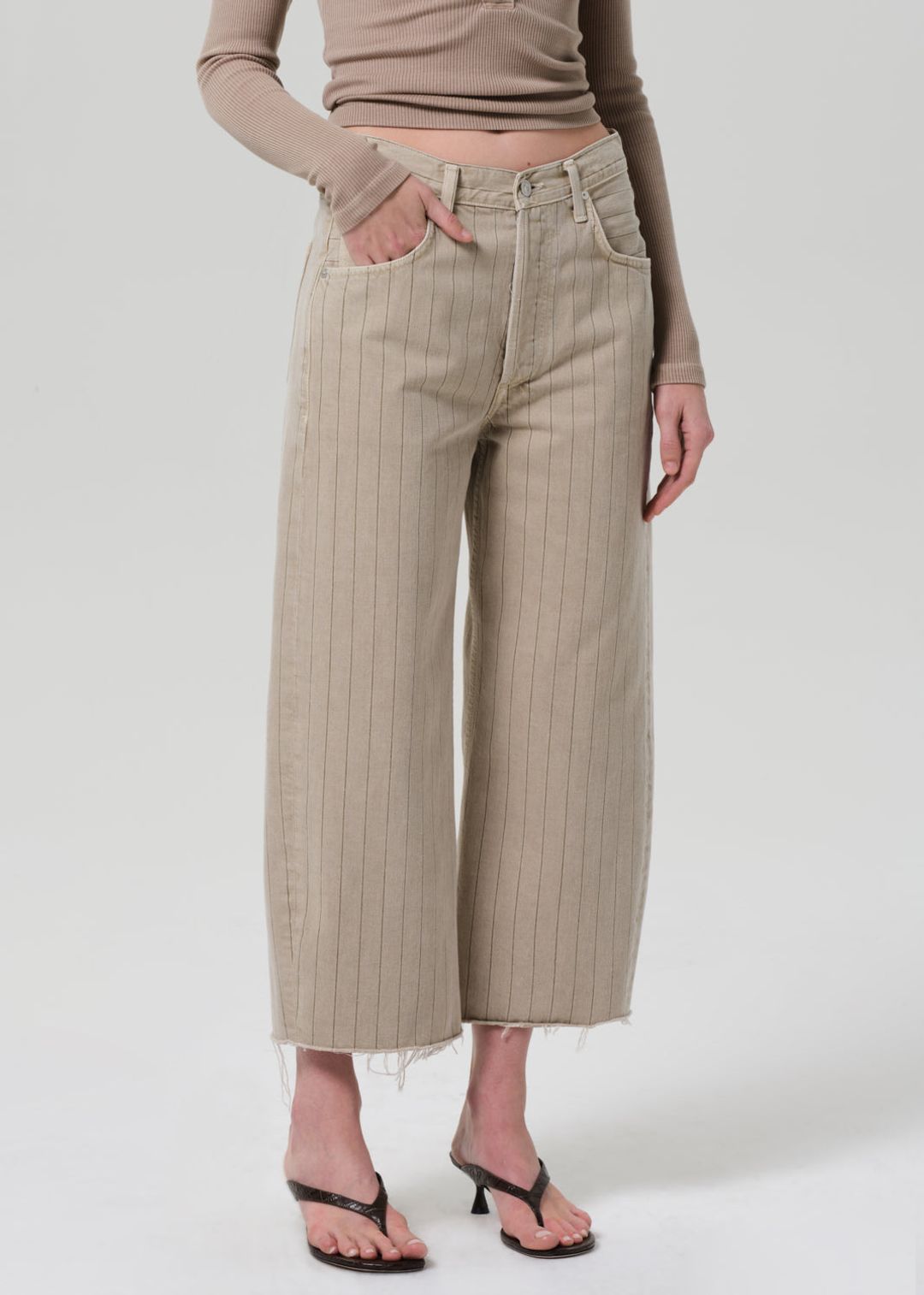 Ayla Raw Hem Crop in Natural Stripe #4