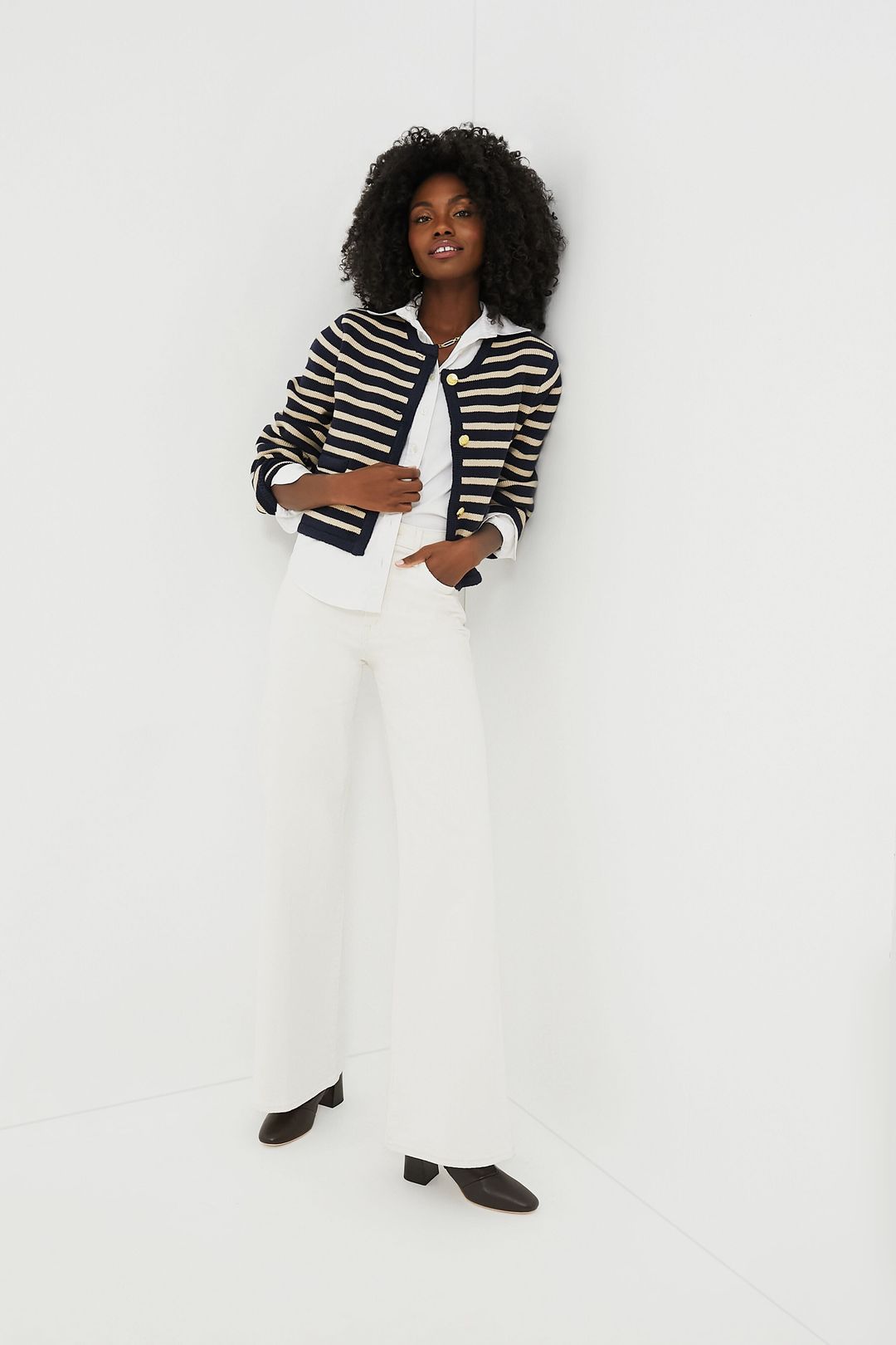 Navy & Tan Stripe Annie Structured Cardigan #2