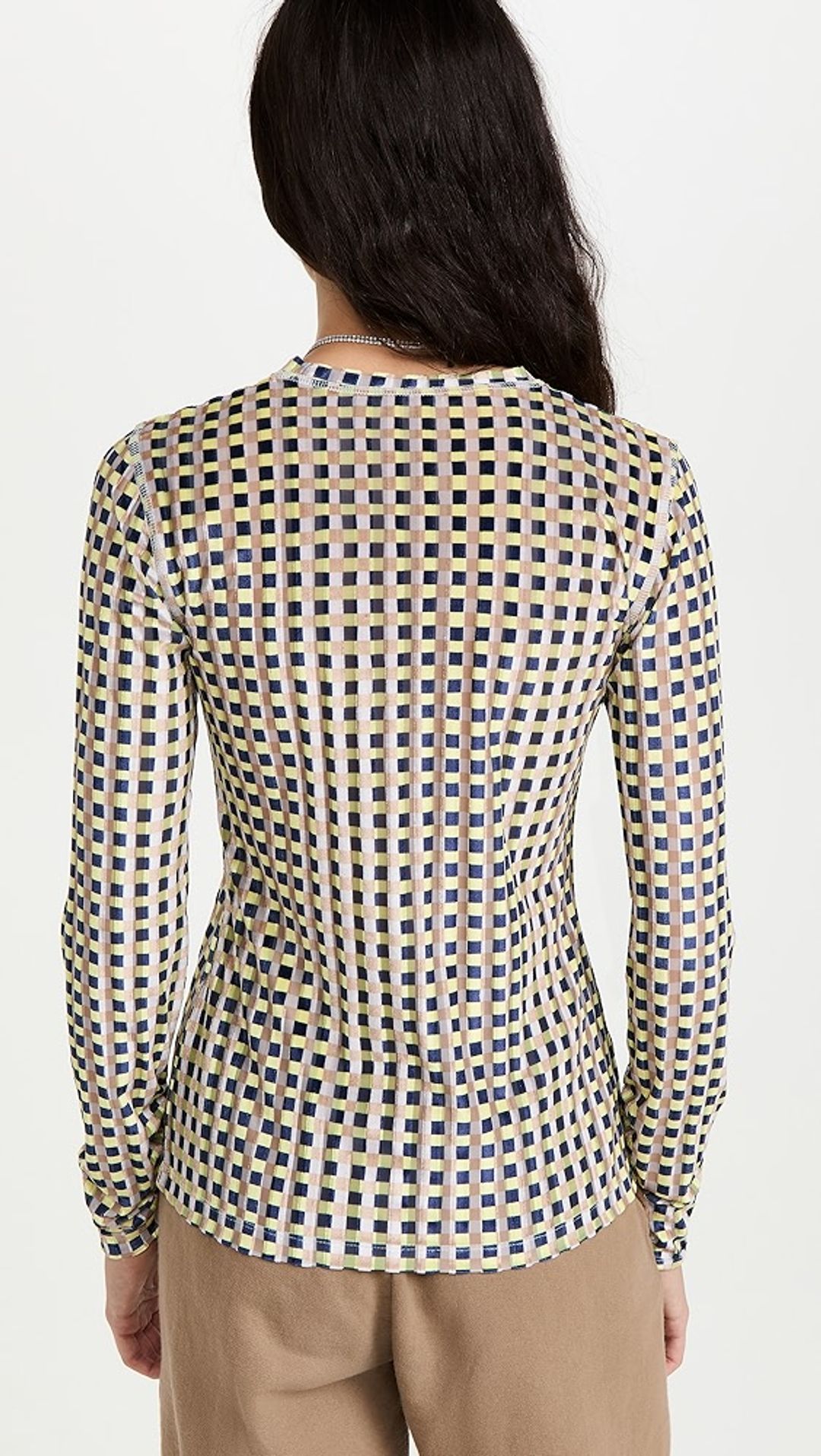 Velvet Devore Long Sleeve Top In Gingham Yellow #4