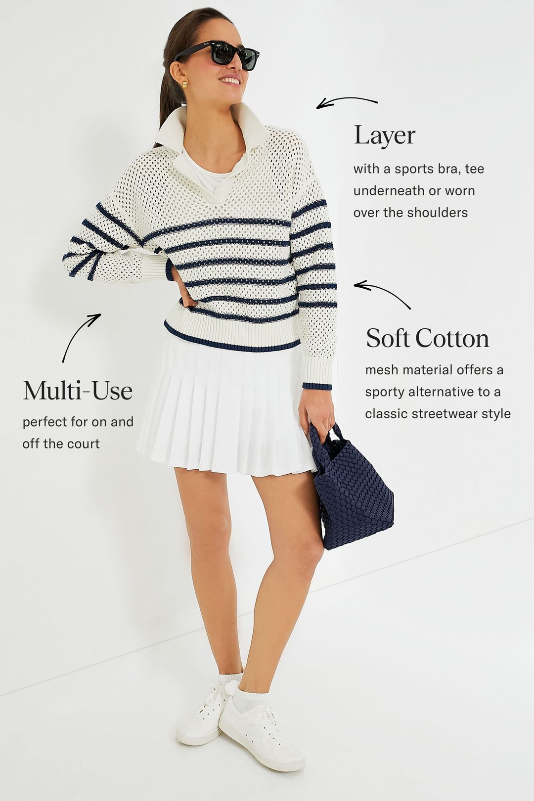 White Stripe Mesh Fischer Sweater #3