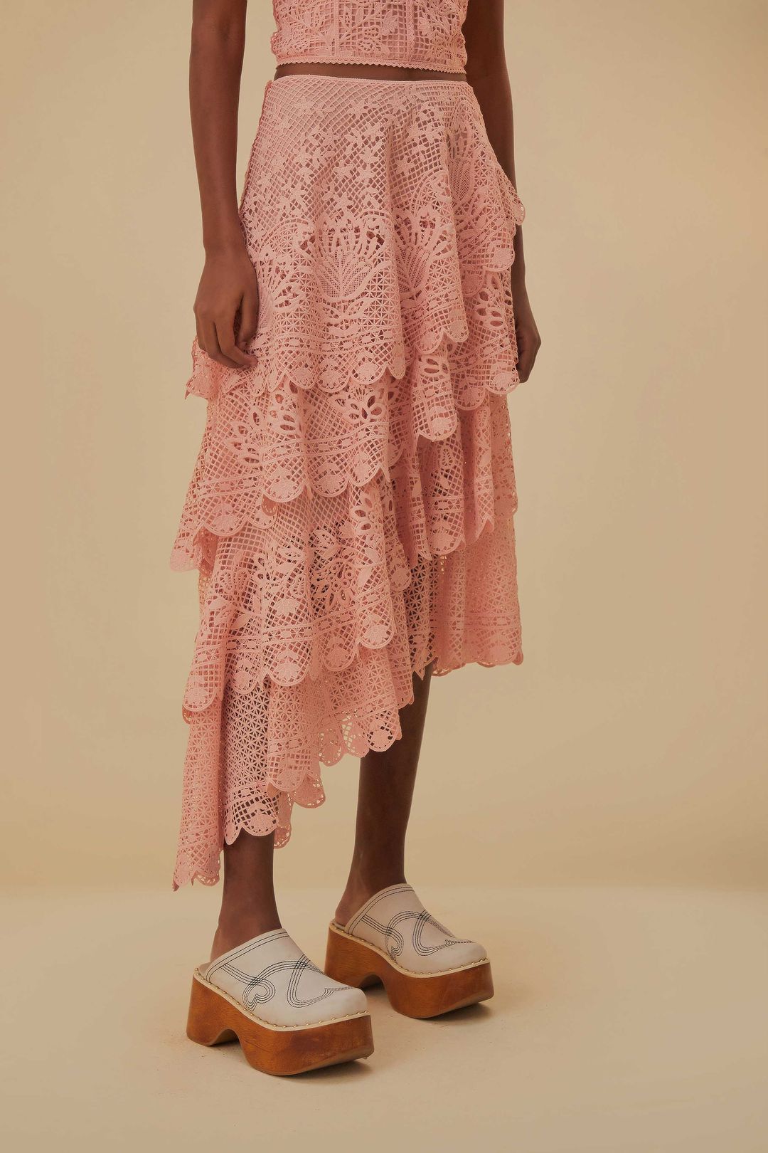 Light Pink Guipure Layered Maxi Skirt #3