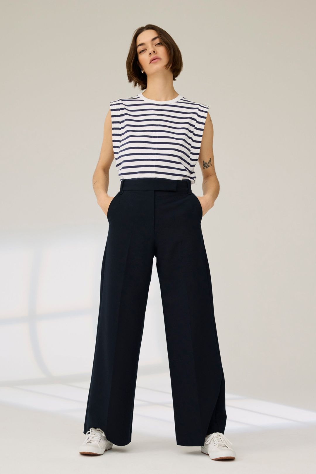 The Gimme That Shoulder Tee in Navy Stripe #6